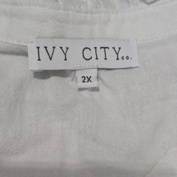 Ivy City Co Santorini White Blue Embroidered Tiered Midi Dress 100% Cotton 2X - Picture 3 of 5